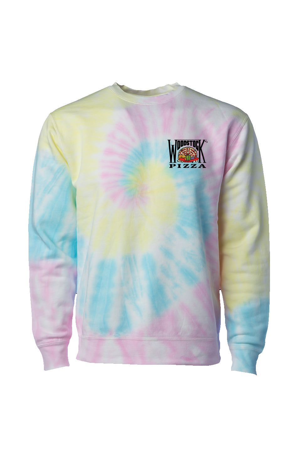 Woodstock's Pizza Tie Dye Sunset Swirl Crew Neck